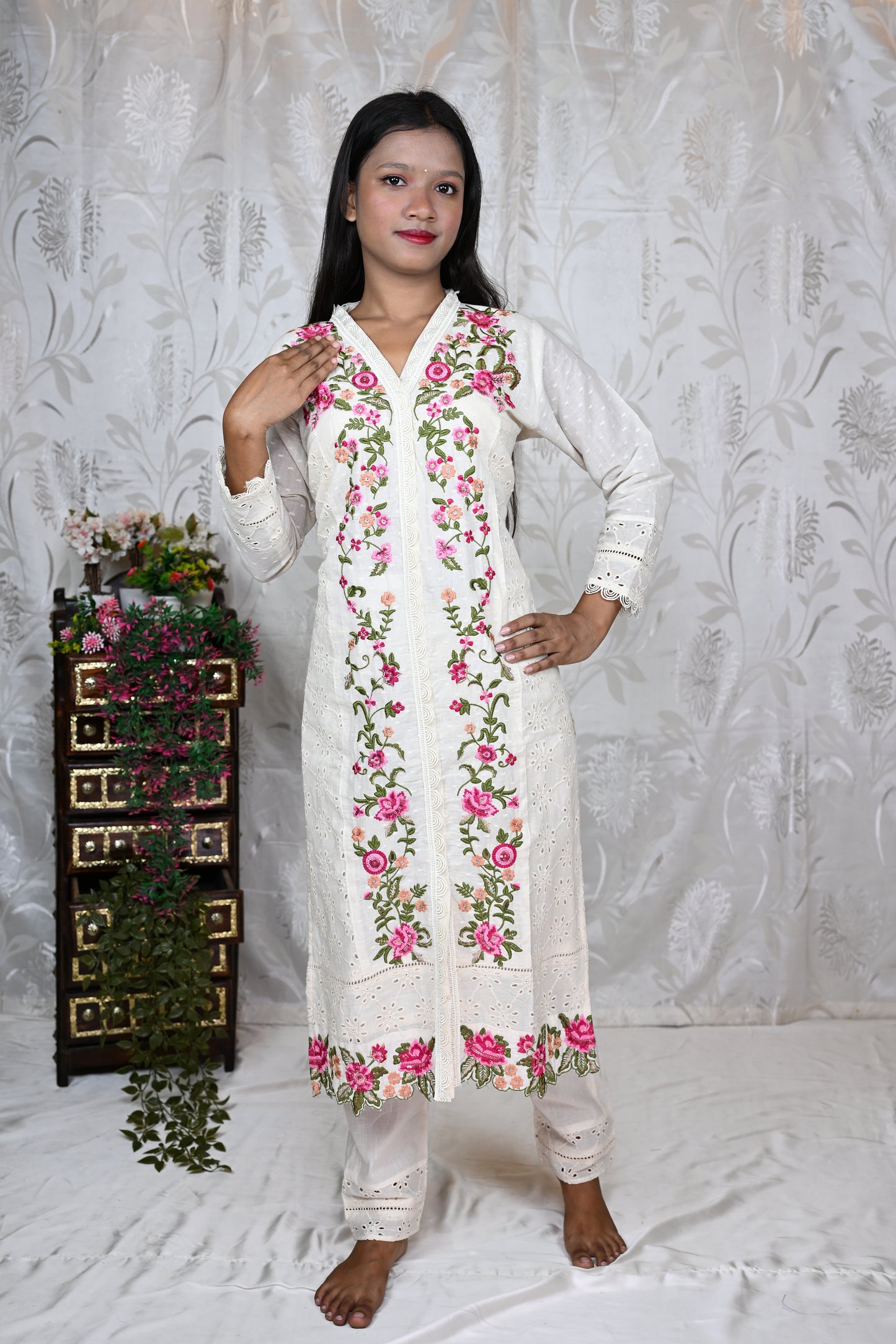 Vibrant Bloom White Kurta Set