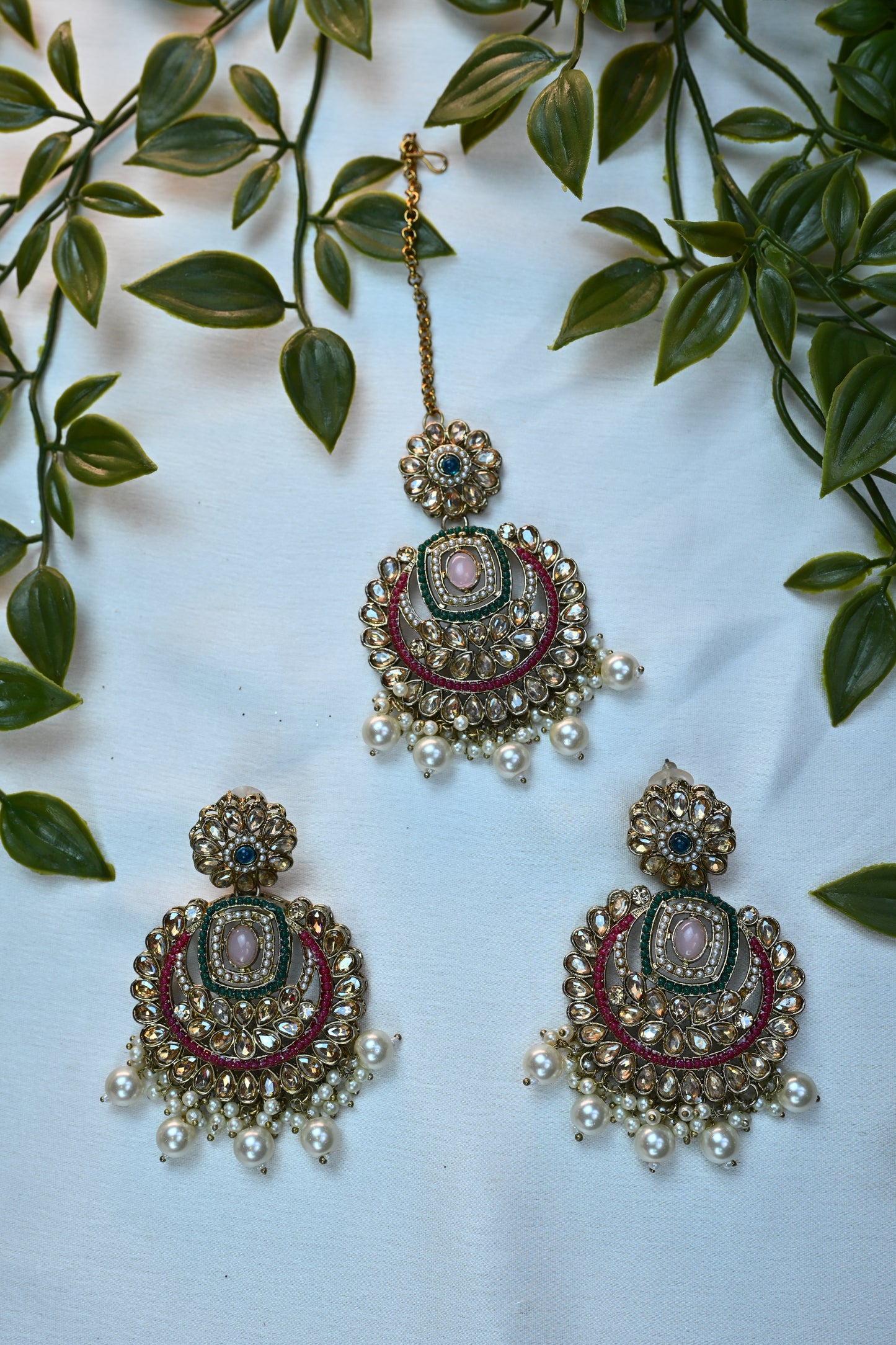 Multicolor Meenakari Kundan Choker Set with Pearl Drops and Maang Tikka