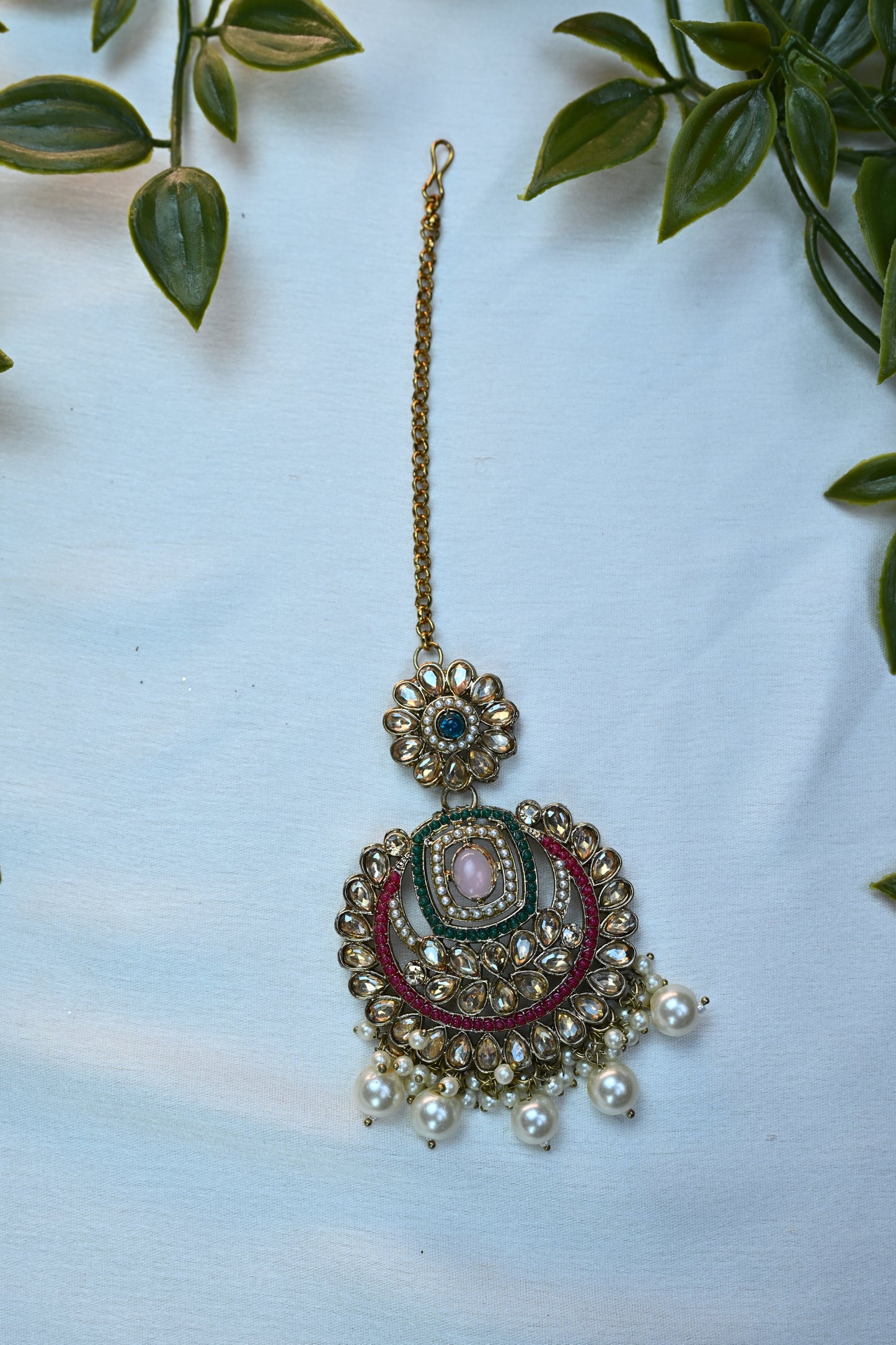 Multicolor Meenakari Kundan Choker Set with Pearl Drops and Maang Tikka
