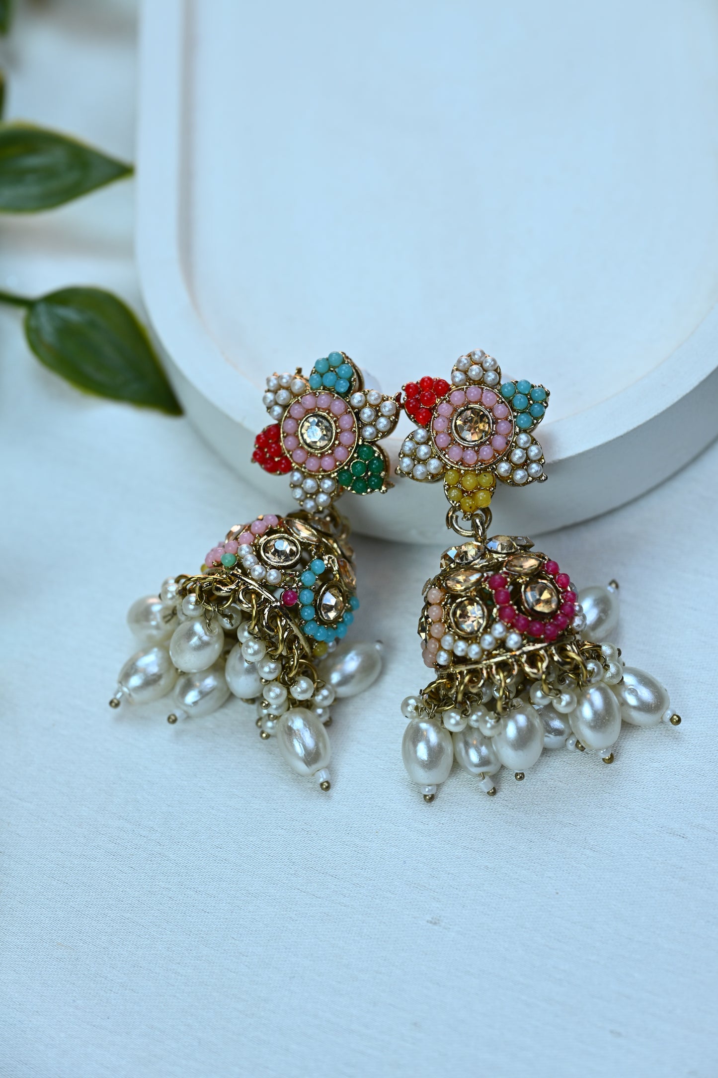 Pastel Meenakari Kundan Choker Set with Pearl Drops and Jhumka Earrings