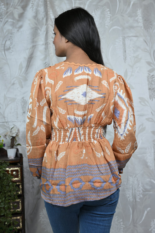 Boho Printed Empire Waist Peplum Top