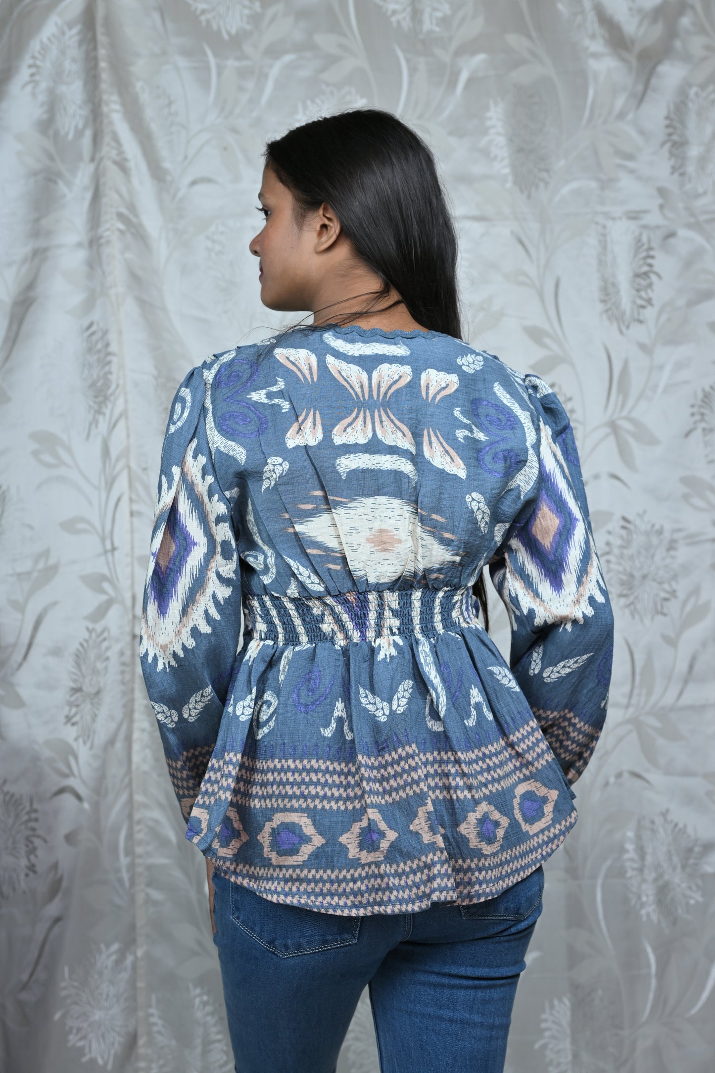 Boho Printed Empire Waist Peplum Top