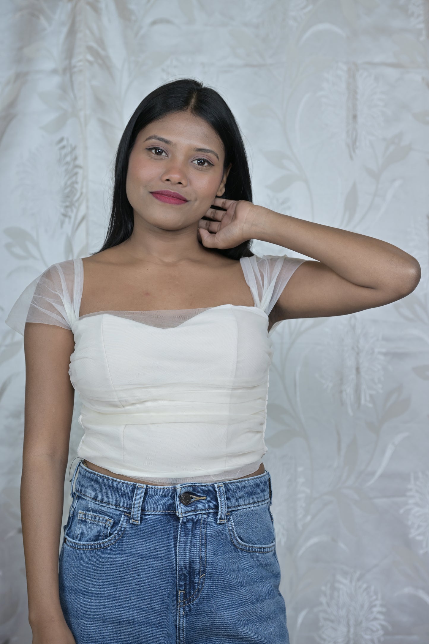 Mesh Strap Sweetheart Neck Corset Top