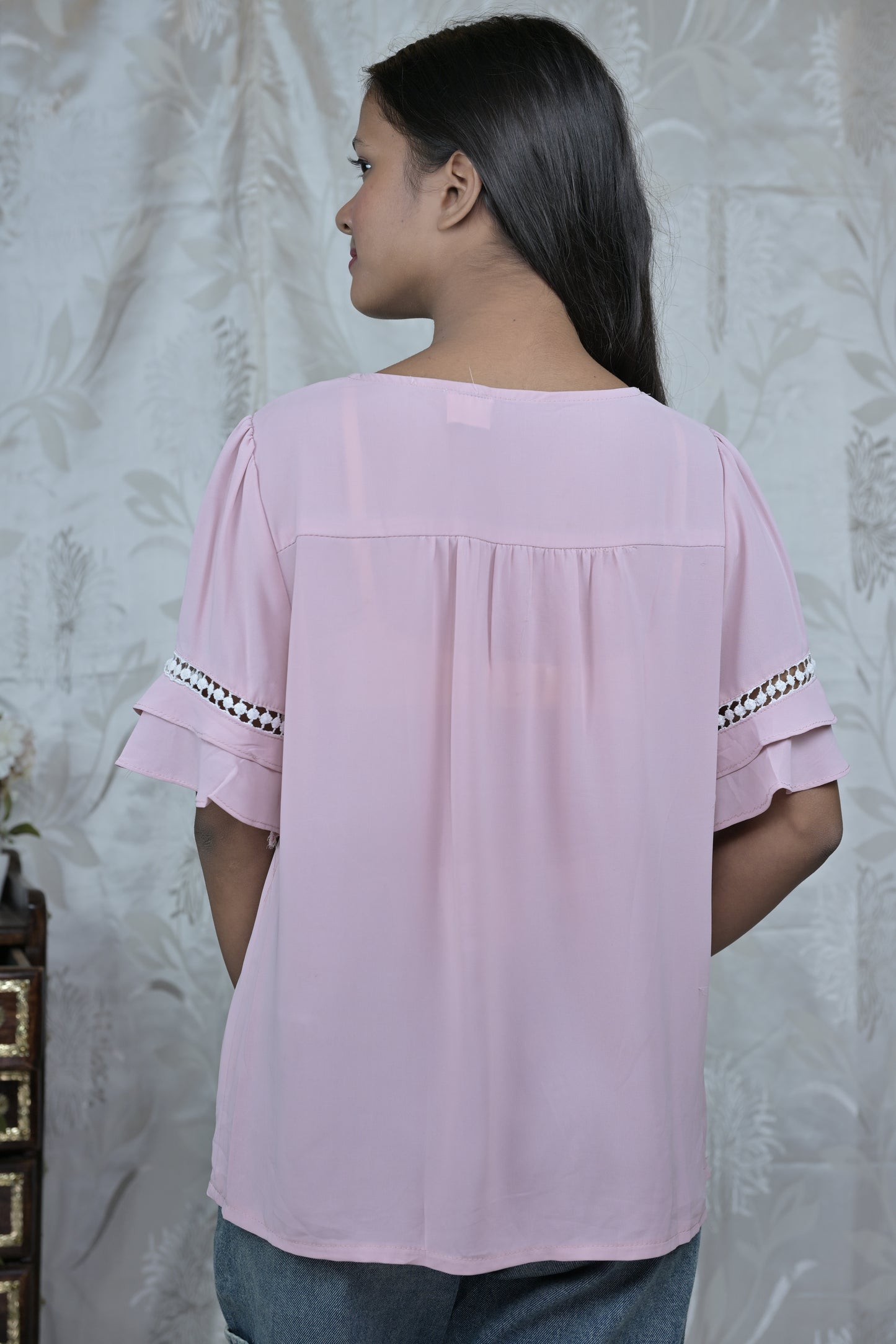 Blush Pink Ruffled Lace Detail Top