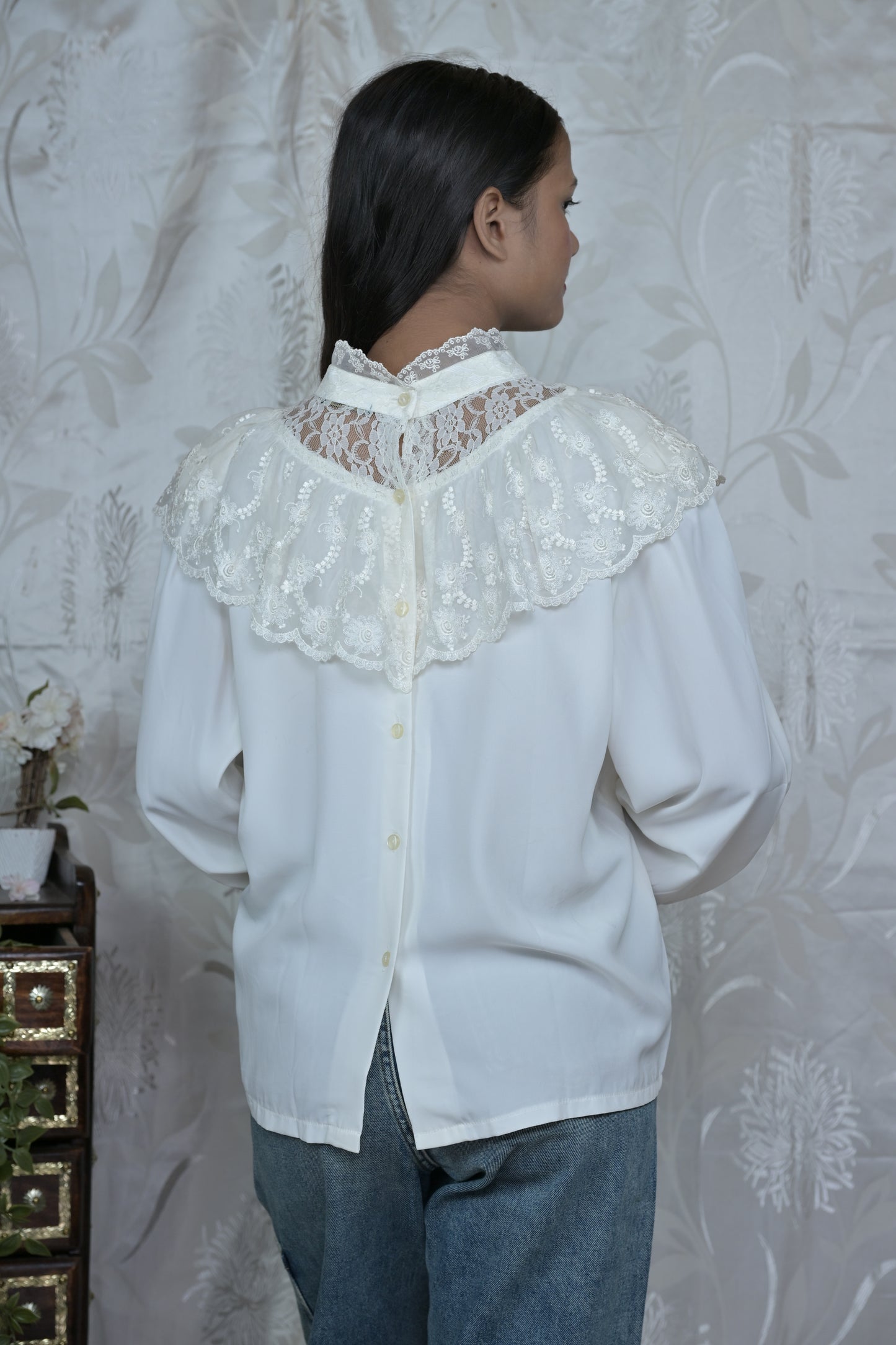 White Victorian Lace Panel Ruffle Top