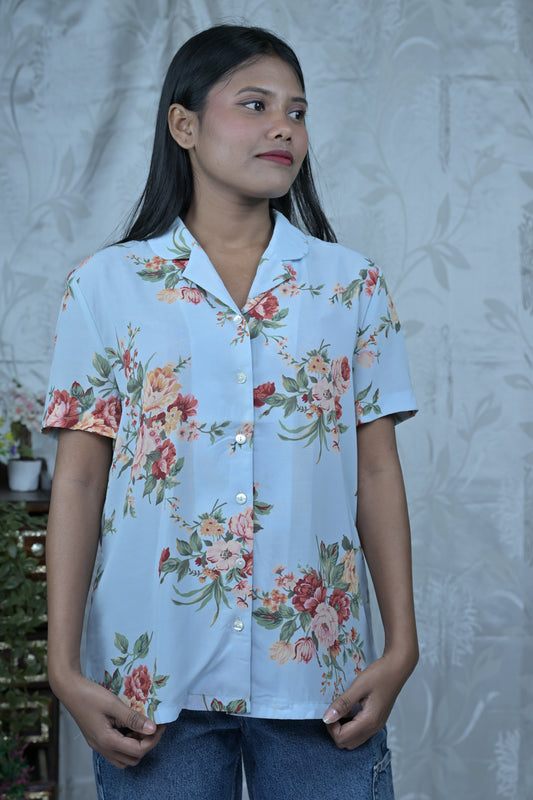Blue Floral Print Shirt