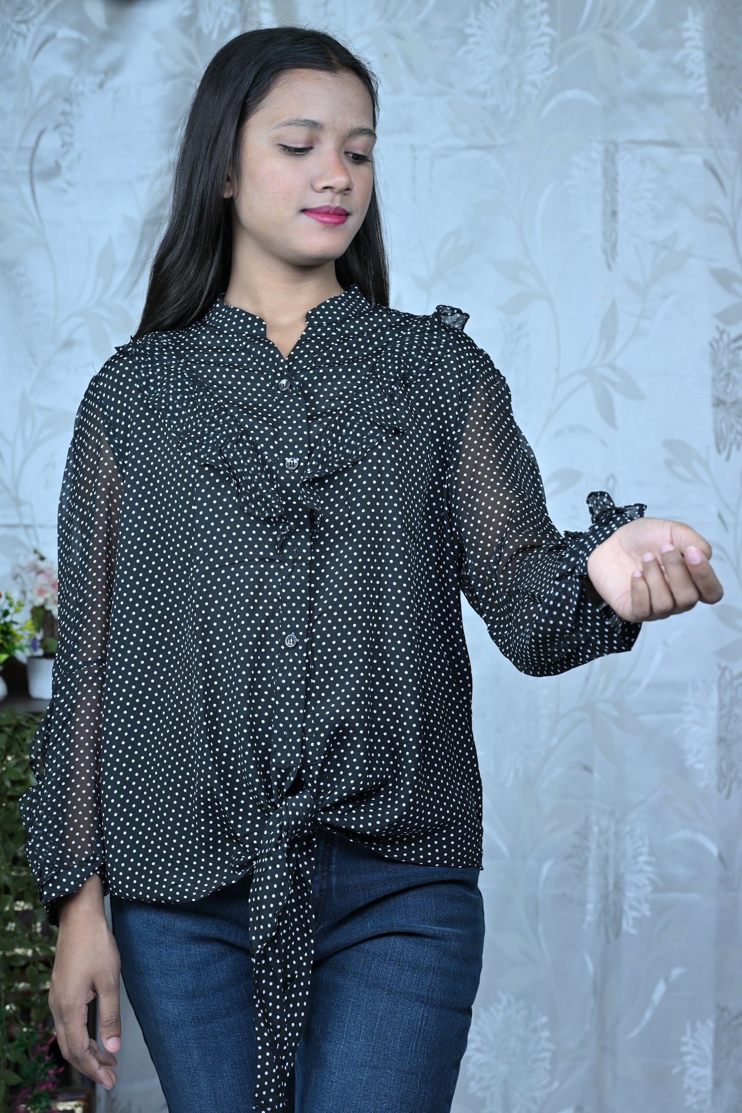 Black & White Polka Dot Tie-Up Top