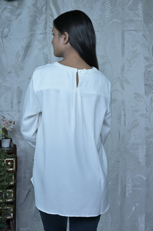 Classic Solid White Long Sleeve Top