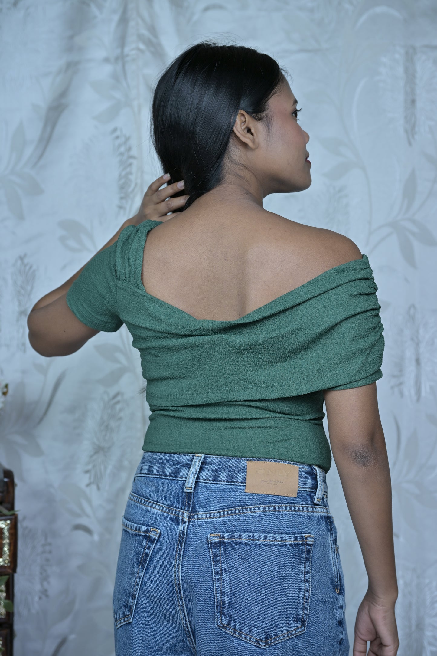 Green Asymmetrical Neck Bodysuit