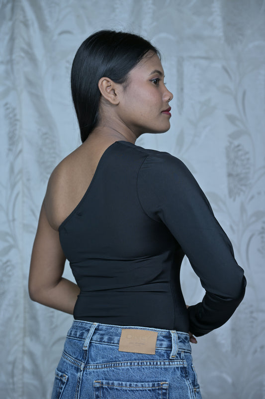 Black One-Shoulder Cutout Bodysuit