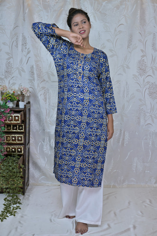 Royal Blue Bandhani Print Kurta