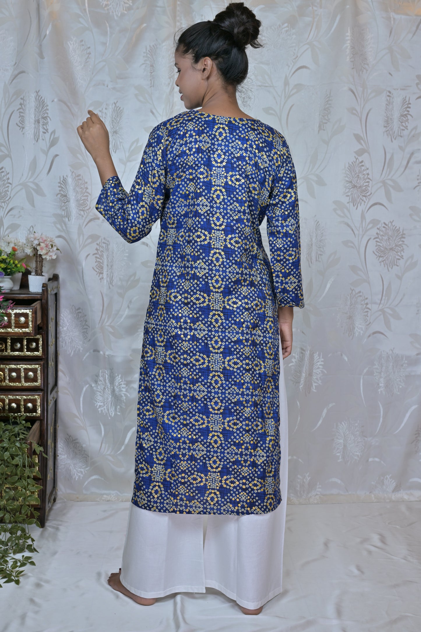 Royal Blue Bandhani Print Kurta