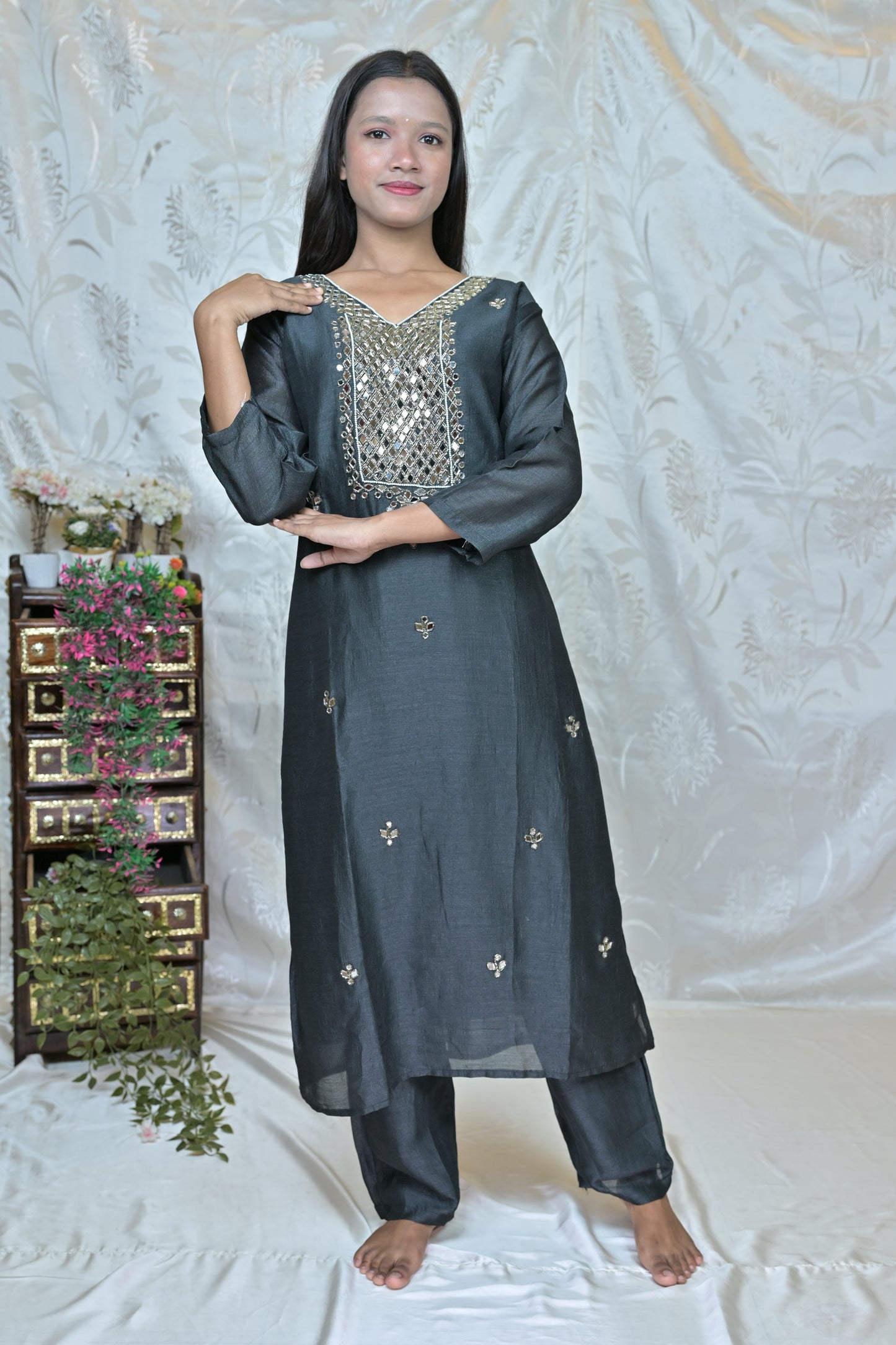 shimmering Embellished Suit Set