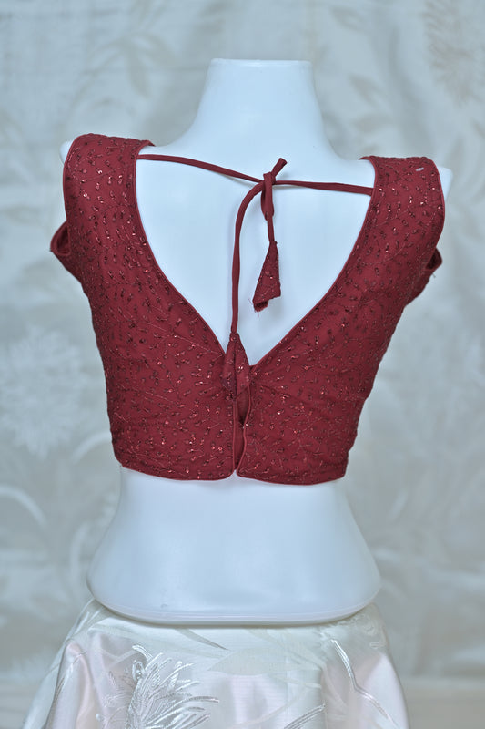 Maroon Shimmer V-Neck Blouse
