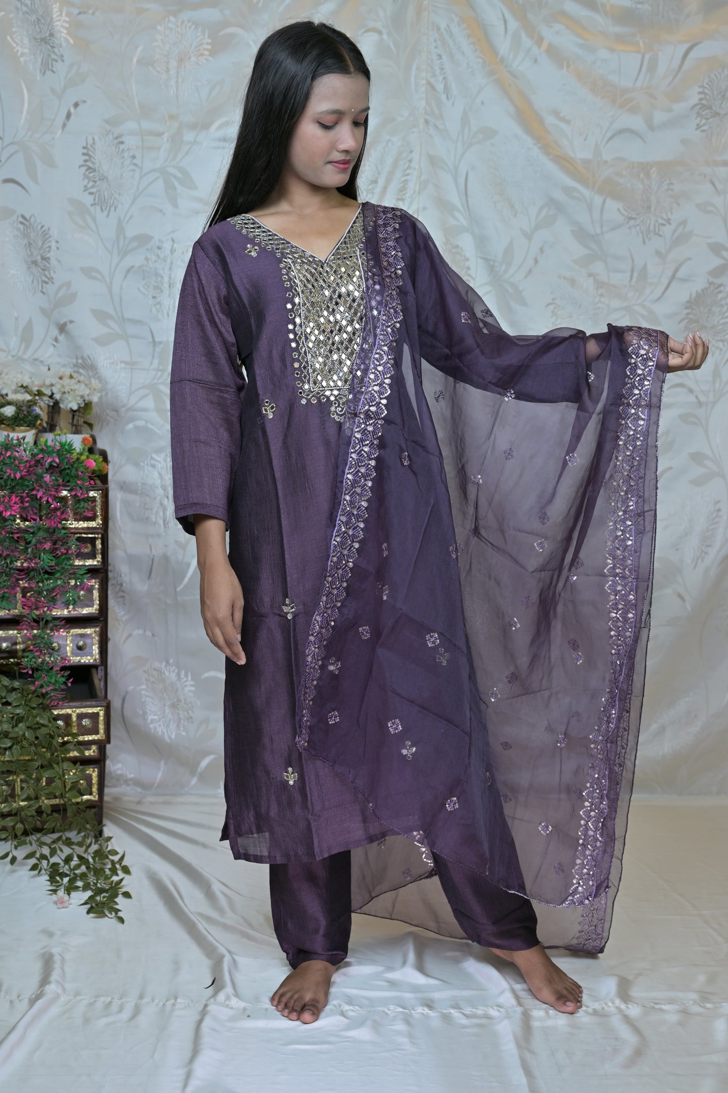 shimmering Embellished Suit Set
