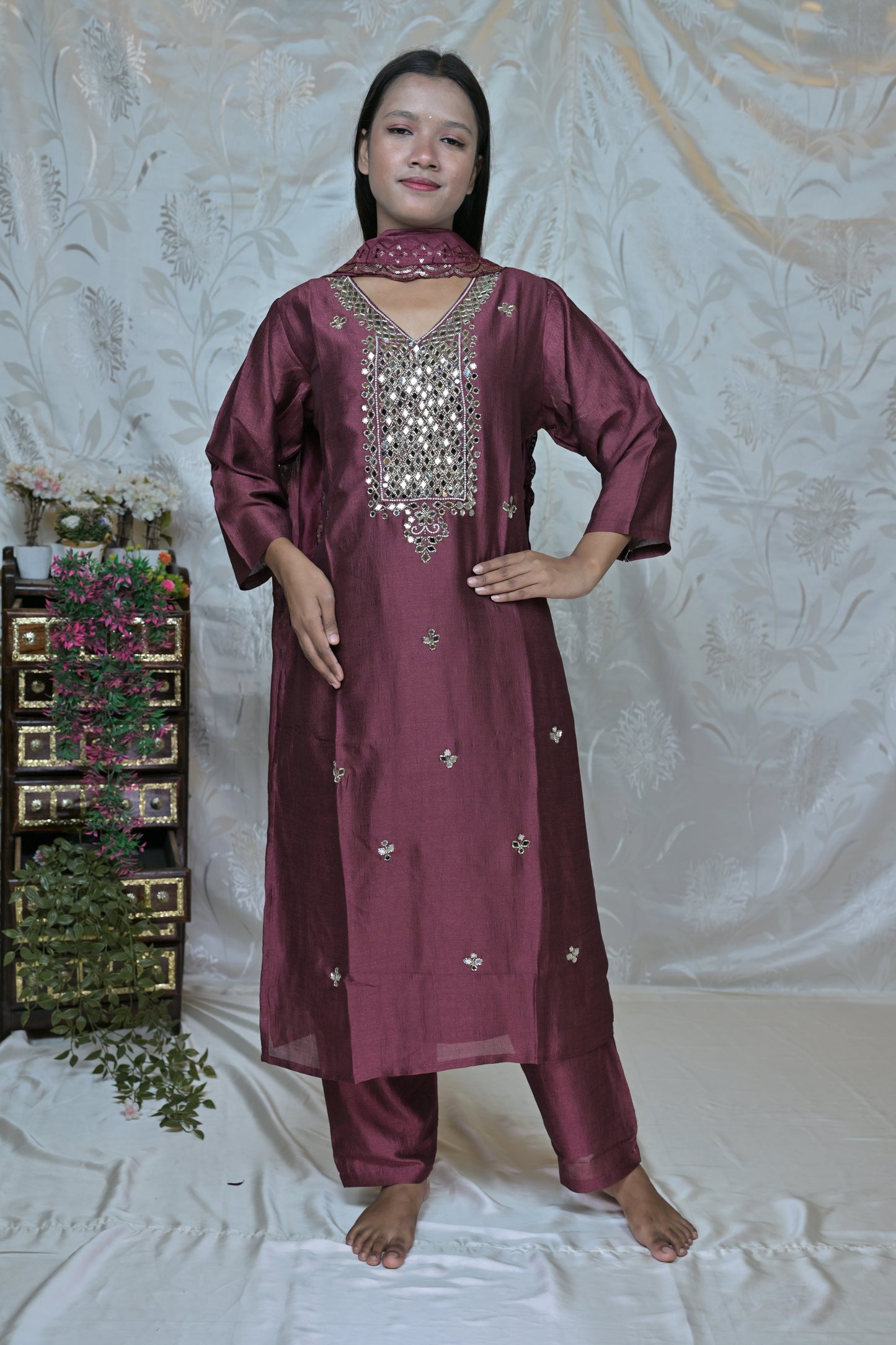shimmering Embellished Suit Set