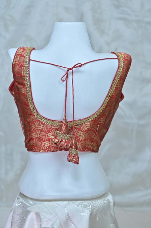 Regal Red & Gold Brocade Party Blouse