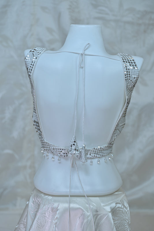 Dazzling Silver Sequin and Crystal Blouse