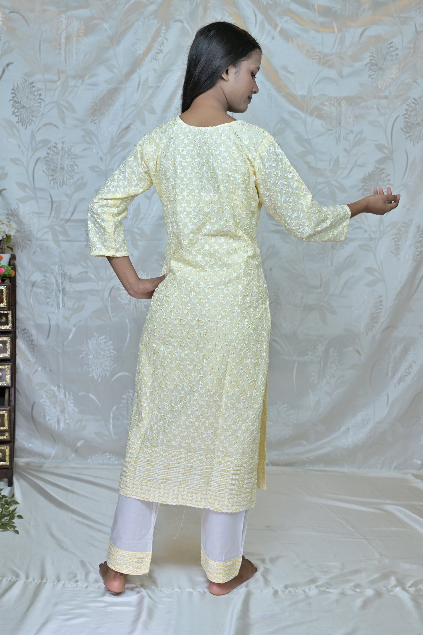 Elegant Lemon Yellow Embroidered 3-Piece Suit Set