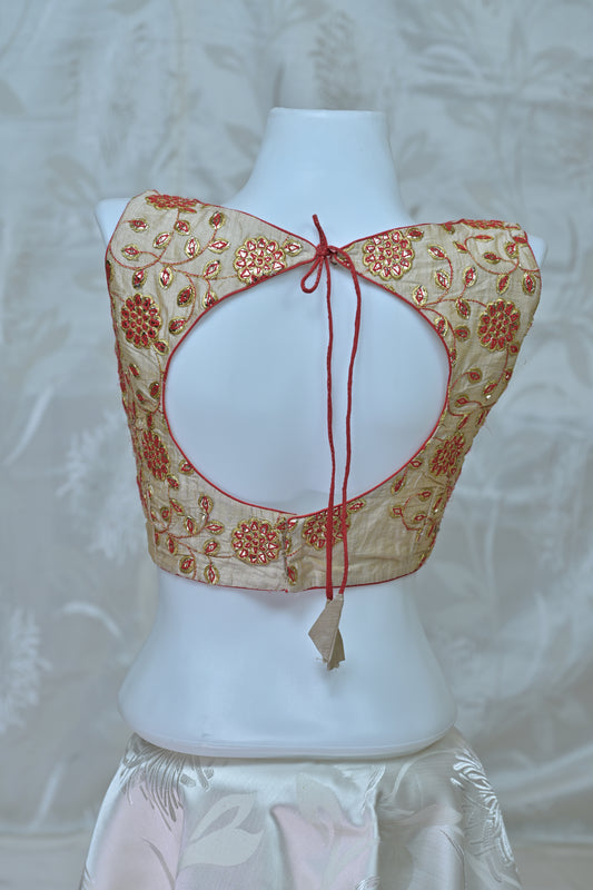 Elegant Cream & Red Embroidered Blouse
