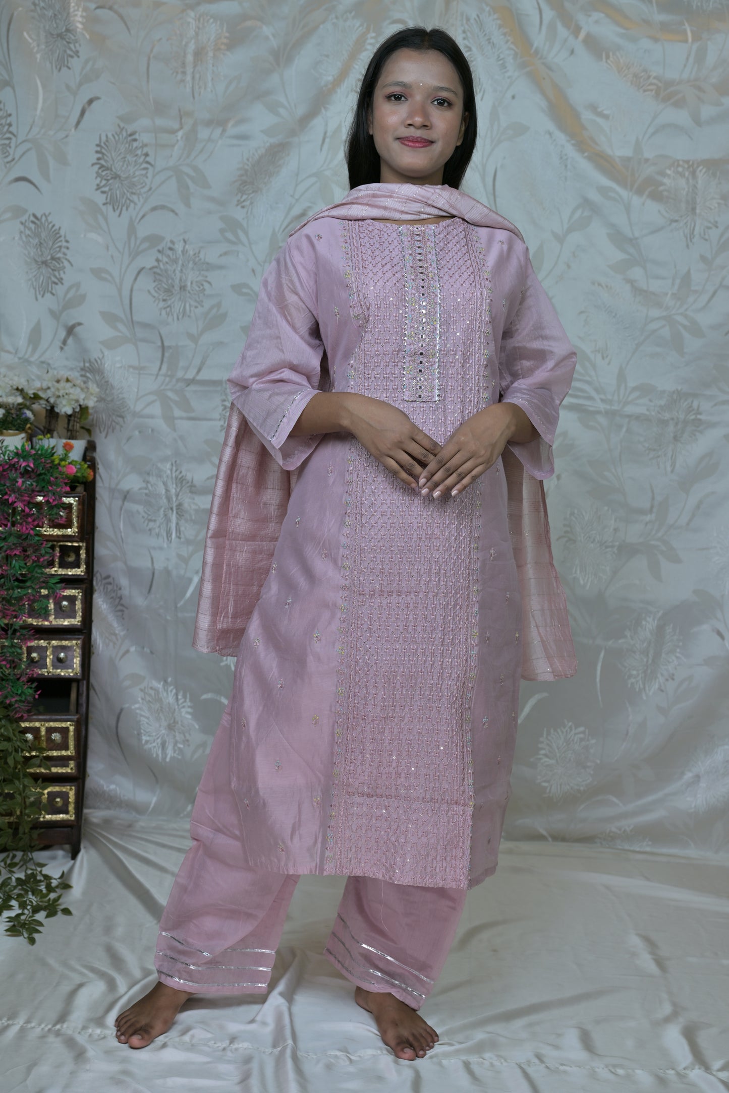 Graceful Lilac Embroidered 3-Piece Suit Set