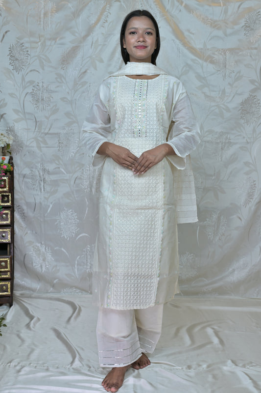 Graceful Lilac Embroidered 3-Piece Suit Set