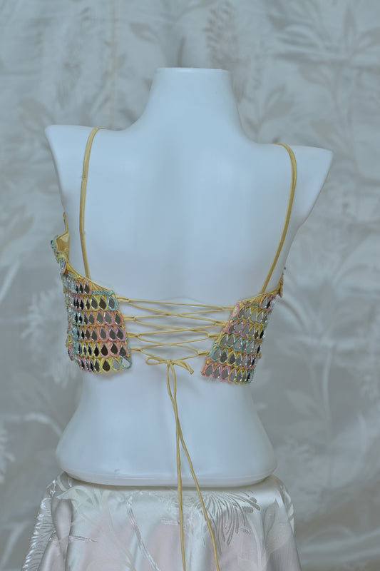 Dazzling Multi-Color Sequin & Mirror Work Bralette Style Blouse
