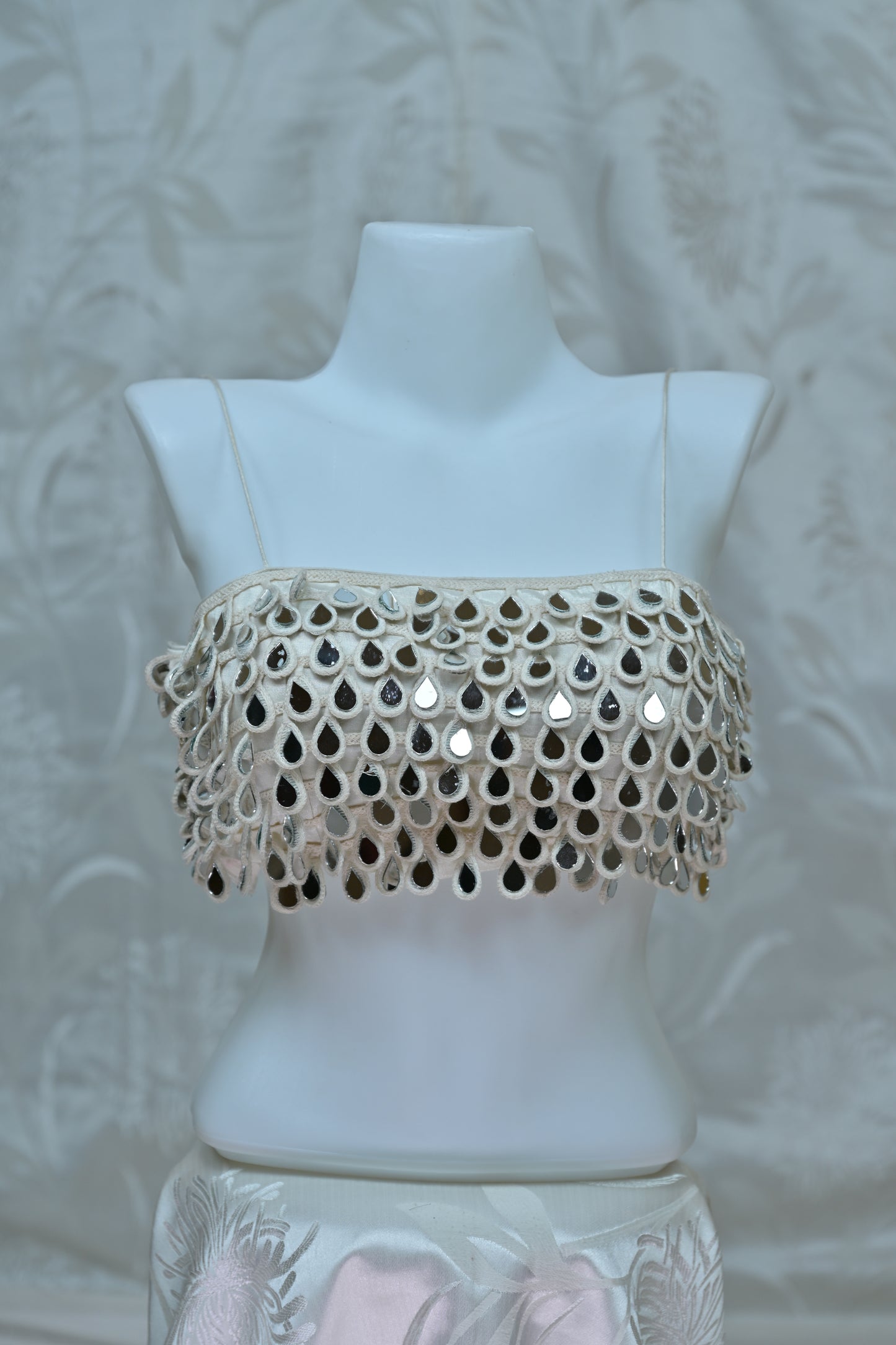 Glamorous White Mirror & Sequin Embellished Strapless Blouse/Crop Top