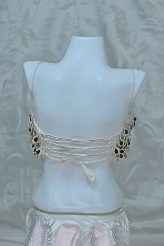 Glamorous White Mirror & Sequin Embellished Strapless Blouse/Crop Top