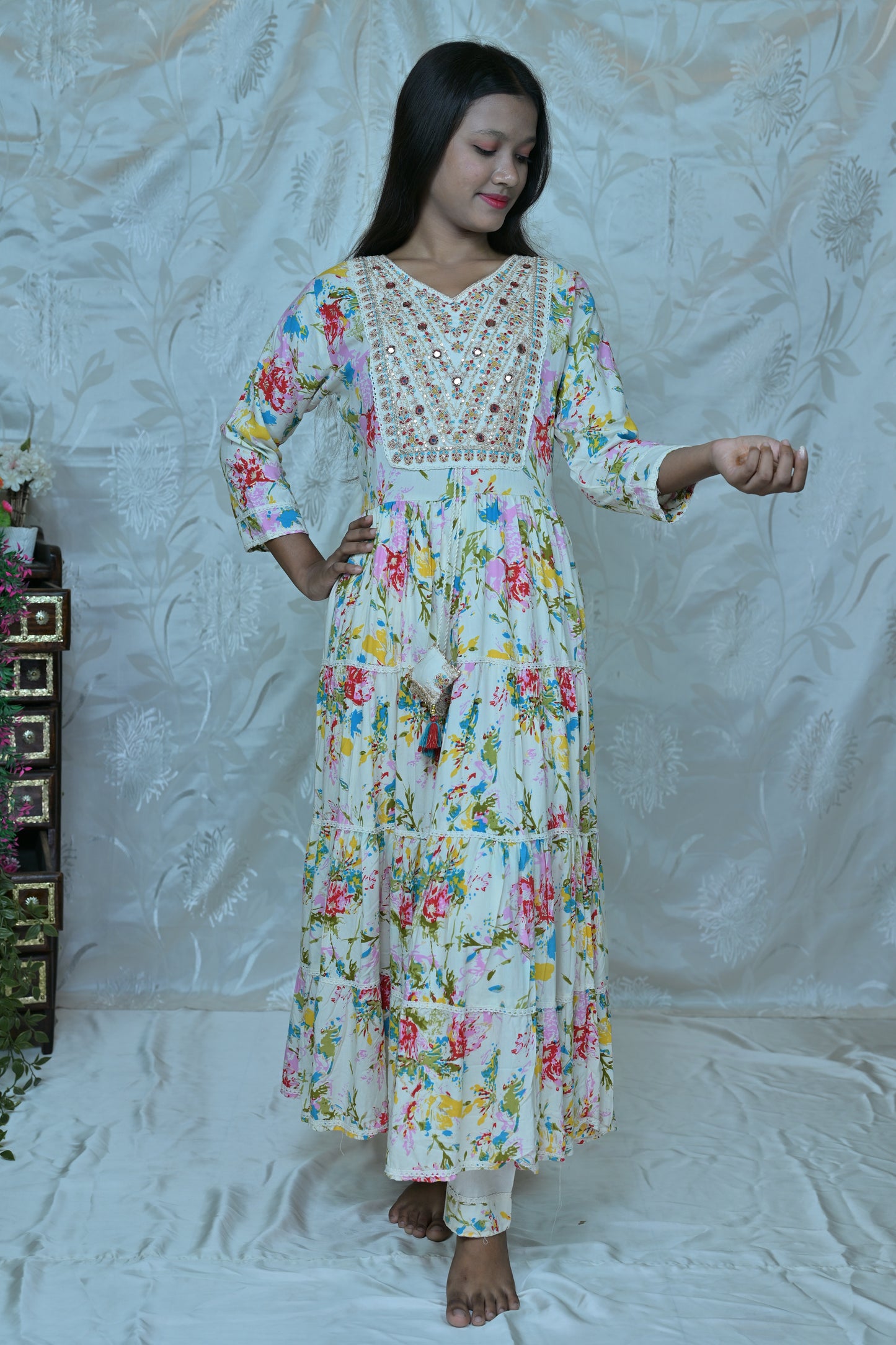 Floral Breeze" Embroidered & Printed 3PC Suit Set