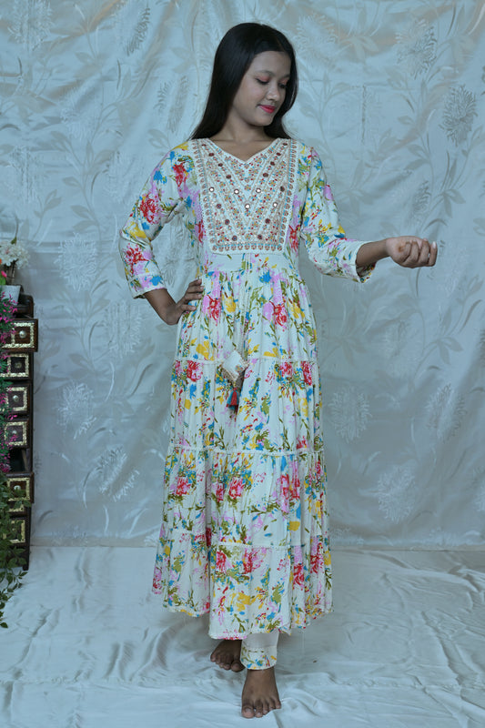 Floral Breeze" Embroidered & Printed 3PC Suit Set