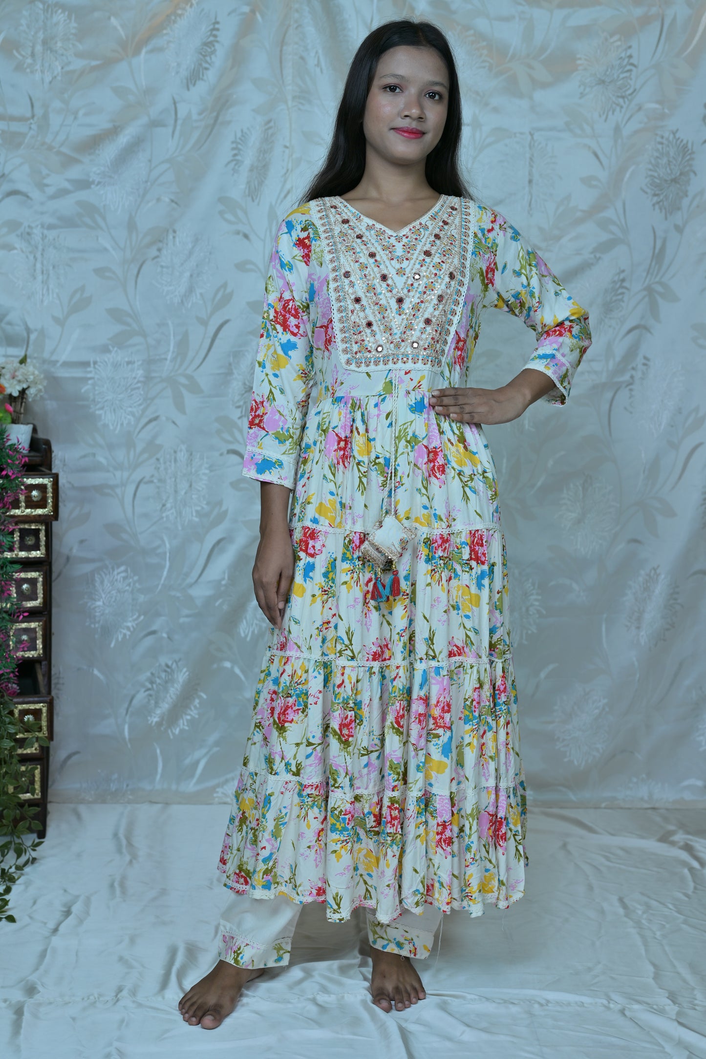 Floral Breeze" Embroidered & Printed 3PC Suit Set