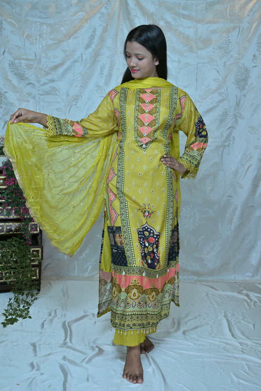 Ethnic Charm" Printed & Embellished 3PC Suit Set