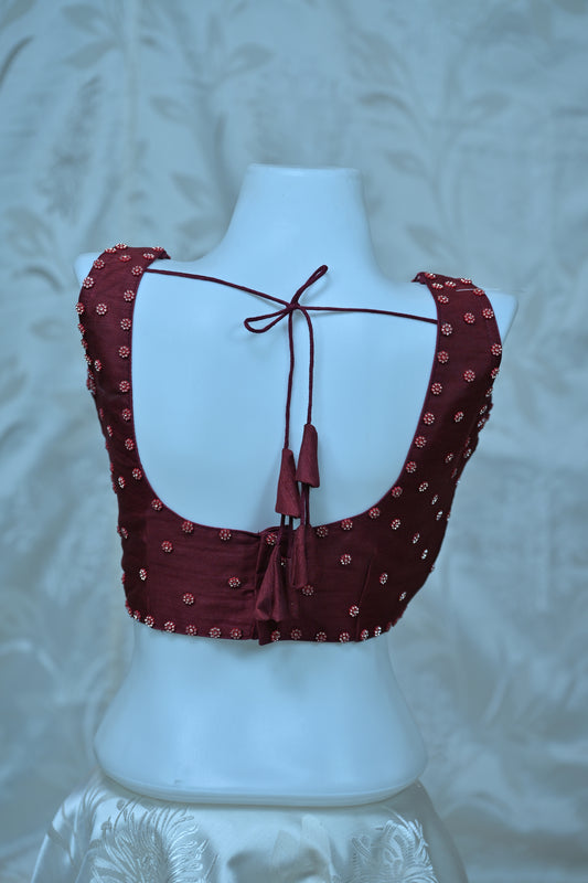Elegant Maroon Embellished V-Neck Blouse