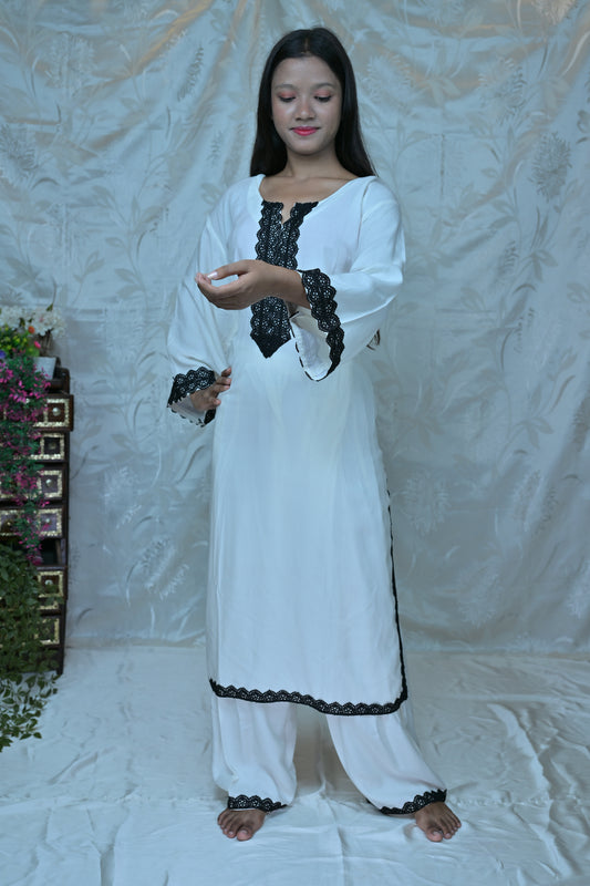 Monochrome Grace" Lace-Trimmed Co-ord Set