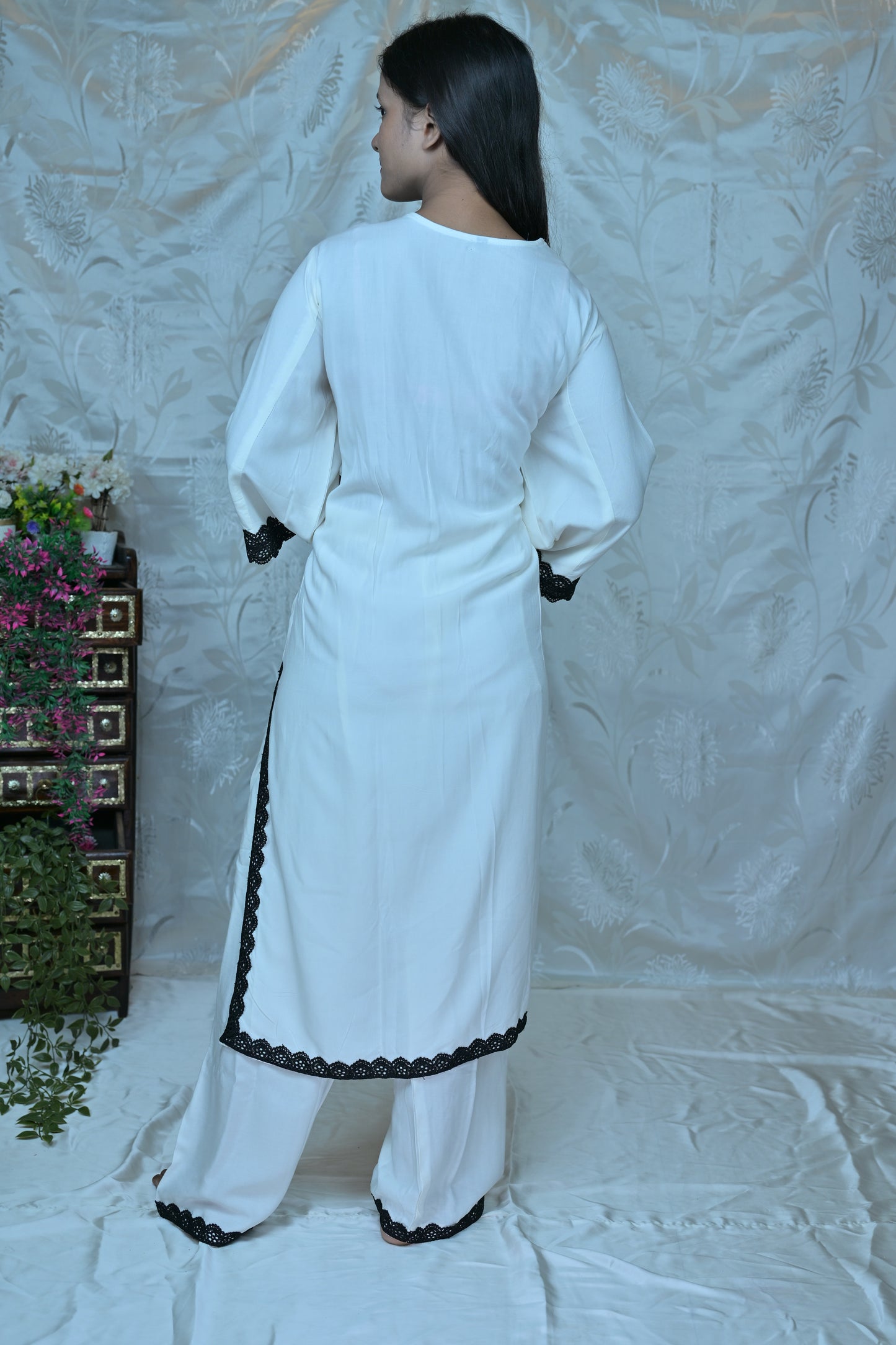 Monochrome Grace" Lace-Trimmed Co-ord Set