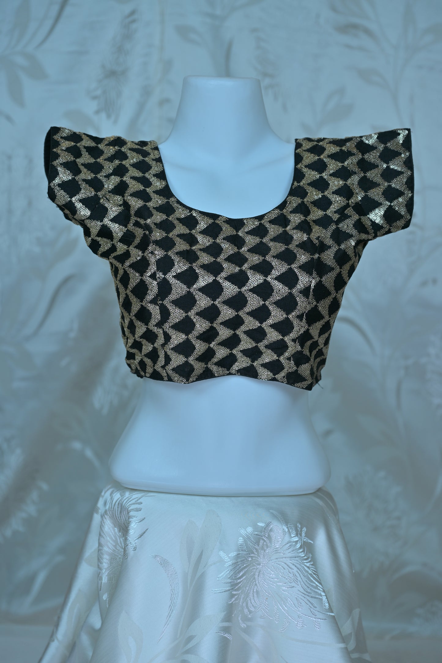Chic Black and Gold Geometric Sequin Blouse