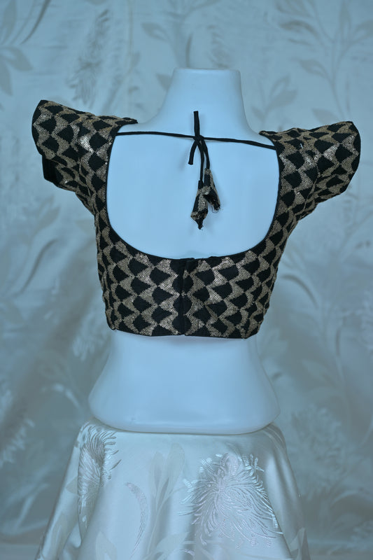 Chic Black and Gold Geometric Sequin Blouse