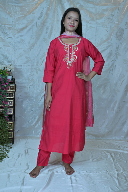 Rose Garden" Embroidered Silk Blend 3PC Suit Set