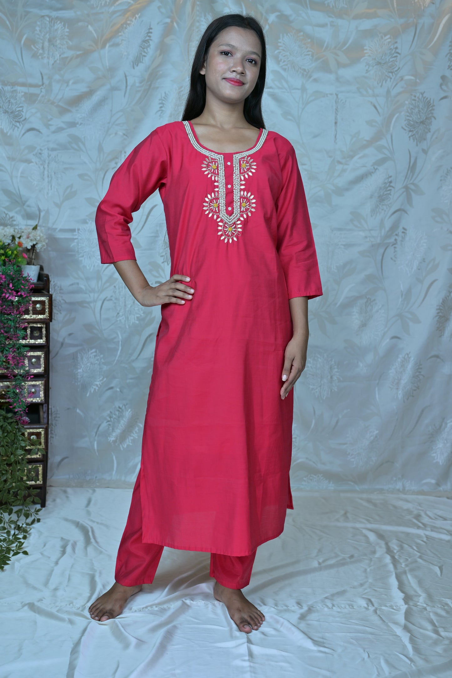 Rose Garden" Embroidered Silk Blend 3PC Suit Set