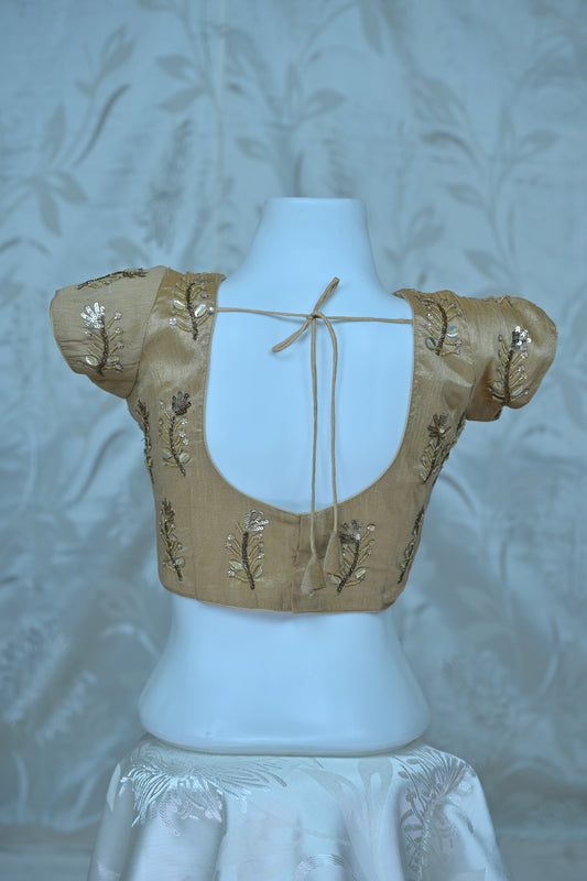 Exquisite Gold Embroidered V-Neck Blouse