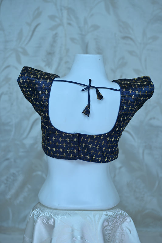 Striking Navy Blue Blouse with Gold Embellishments