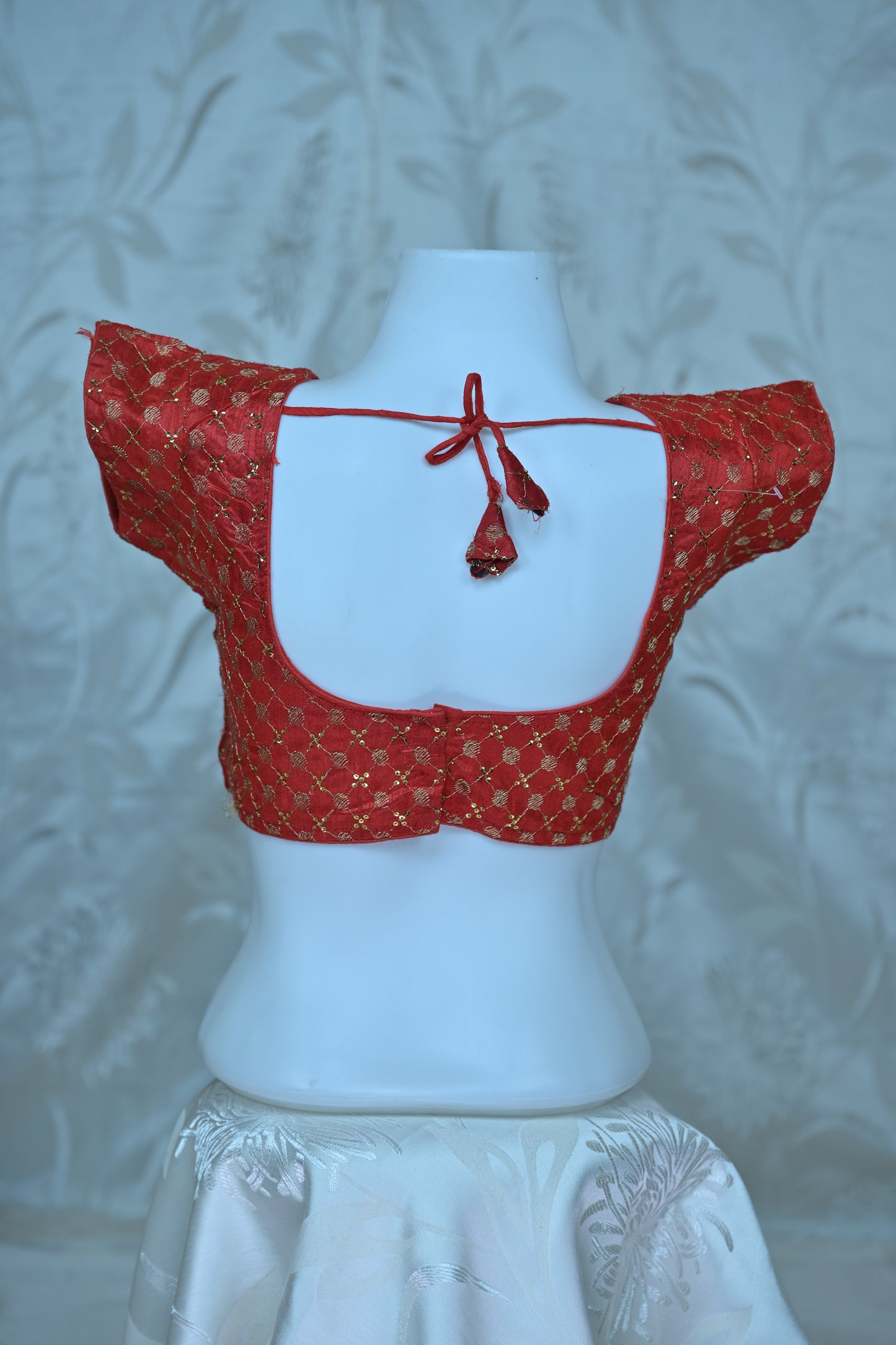 Vibrant Red Blouse with Gold Embellishments