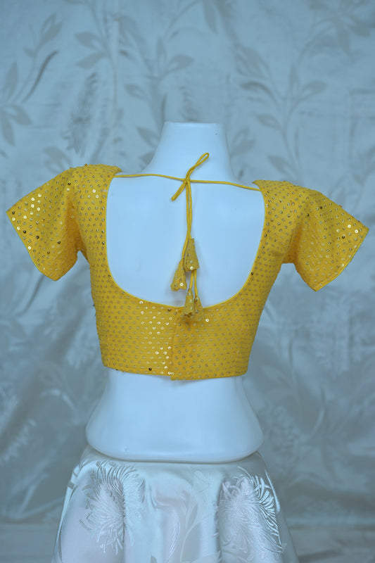 Dazzling Yellow Sequin Embellished V-Neck Blouse