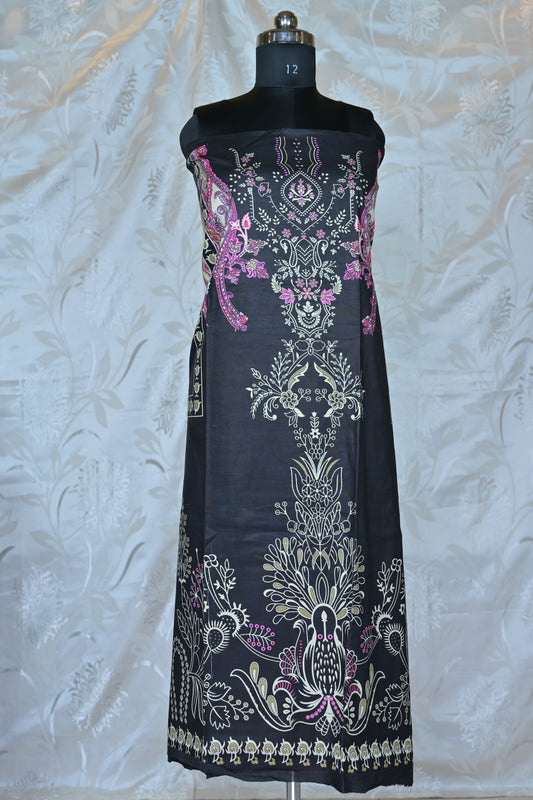 Sophisticated Black & Fuchsia Printed Unstitched Suit Set