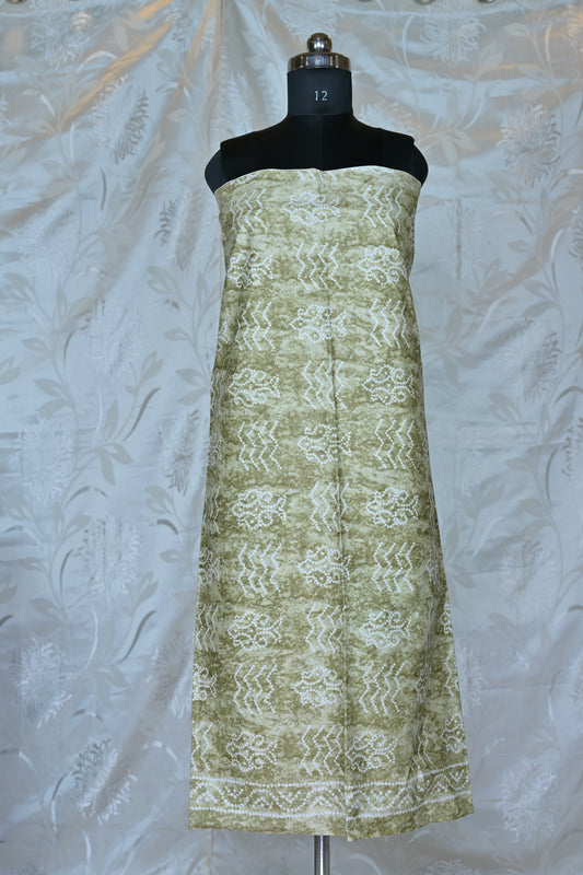 Earthy Toned Printed Unstitched Suit Set with Bandhani Dupatta