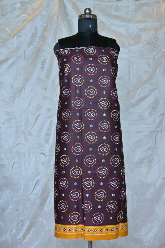 Rich Maroon & Mustard Bandhani Printed Unstitched Suit Set