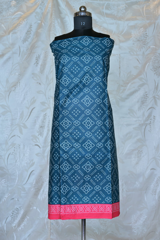 Striking Teal & Hot Pink Bandhani Printed Unstitched Suit Set