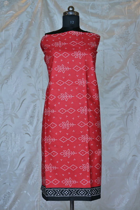 Bold Red & Black Bandhani Printed Unstitched Suit Set