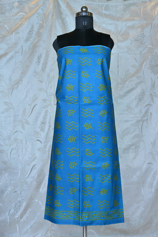 Bright Blue & Yellow Bandhani Printed Unstitched Suit Set